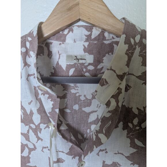 NWT Ingram Italian Linen Cotton Floral Beige Button Down Slim Fit Men Sz EU 40 - Picture 8 of 9